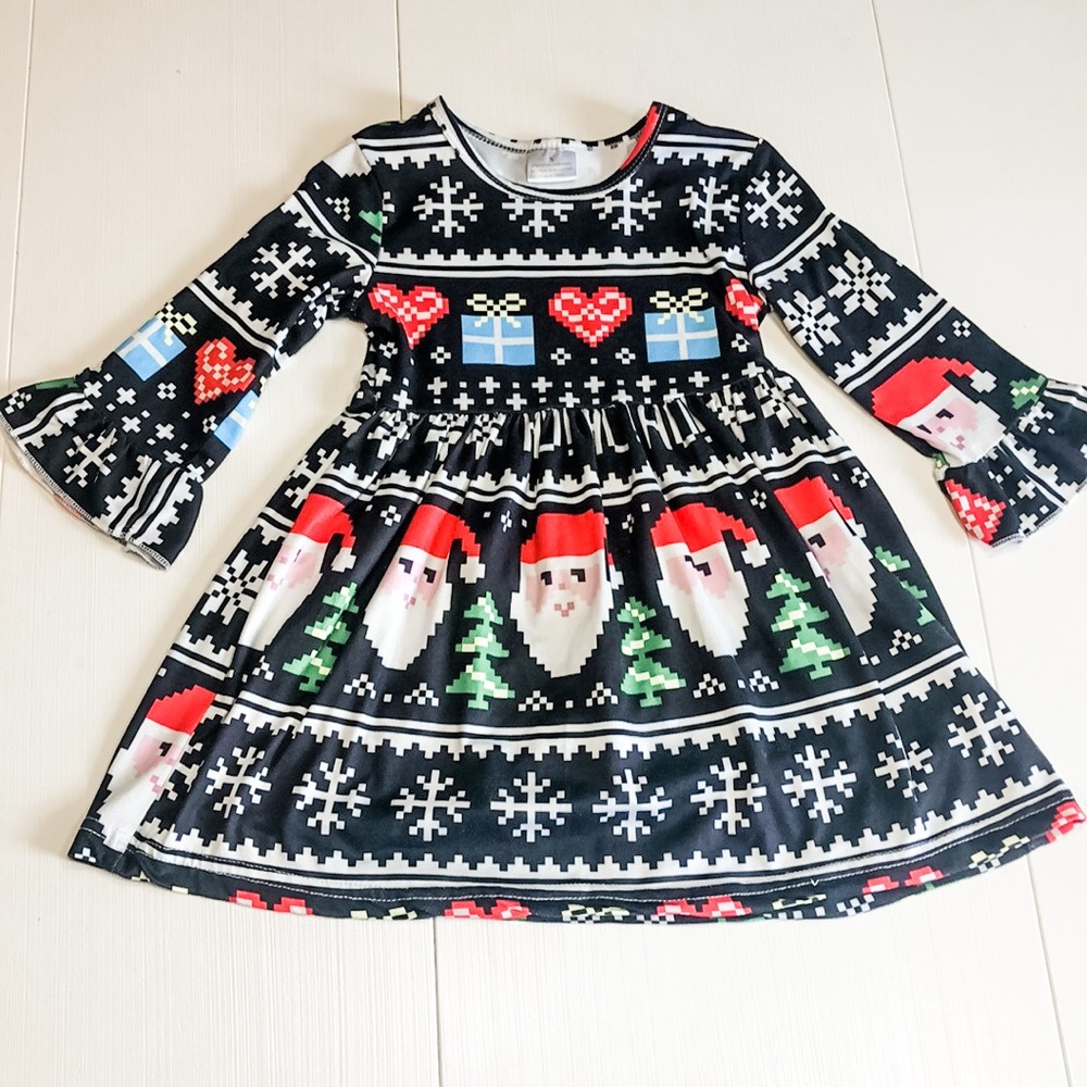 Santa Christmas toddler girl dress - holiday dress